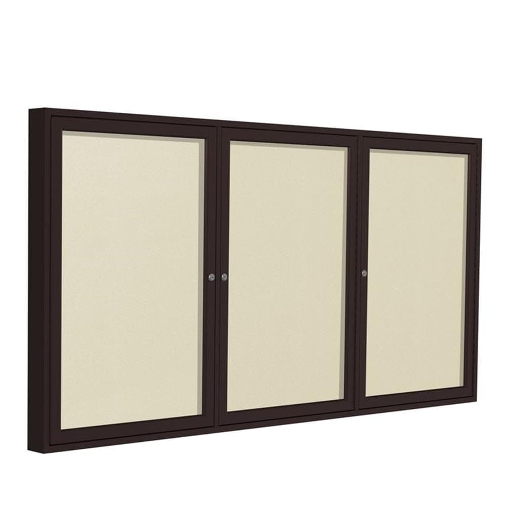 Ghent 36"x72" 3-Door Enclosed Vinyl Bulletin Board Exterior, Marco Bronce - Ivory (PB33672VX-185)