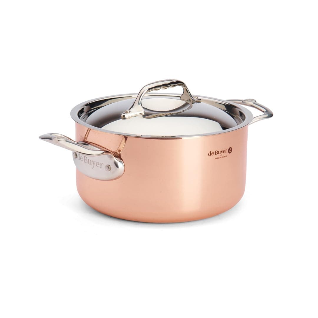 Cazuela InoCuivre de Buyer 6442.20, con 2 asas de acero inoxidable y tapa, 20 cm