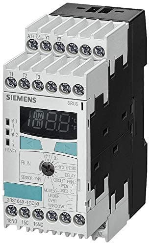 Siemens Relé de monitoreo de temperatura, bornes de tornillo, ajuste digital, 2 umbrales, 45 mm, contactos 1 CO + 1 CO + 1 NO, rango -50 a 500 °C, alimentación 24 VAC/VDC 3RS10 40-1GD50