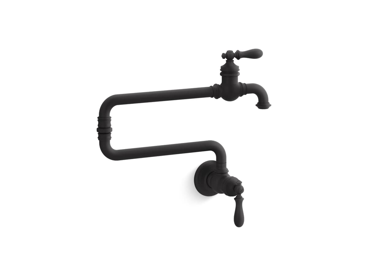 KOHLER 99270-BL Artifacts Pot Filler de pared, alcance 22", negro mate