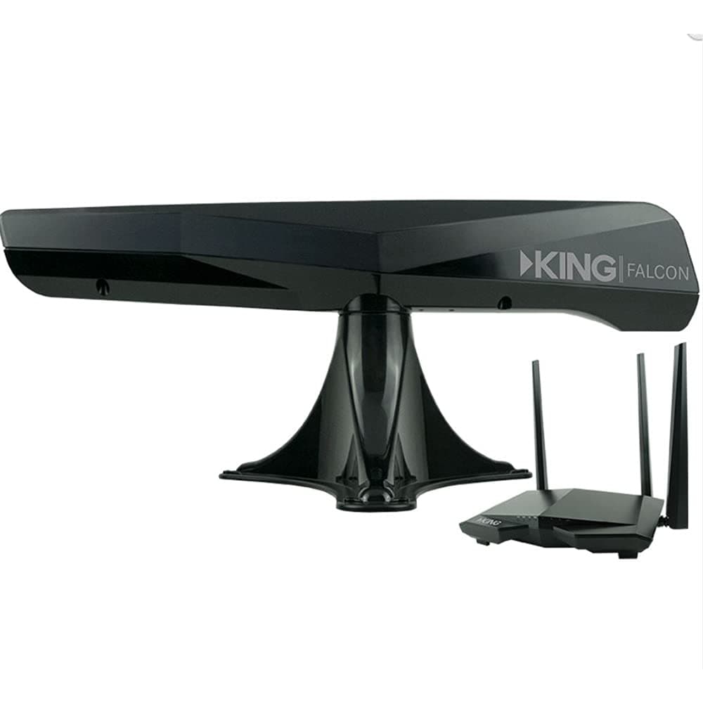 ANTENA DIRECCIONAL WIFI AUTOMÁTICA KING KF1001 FALCON CON ROUTER WIFIMAX Y EXTENSOR DE RANGO - NEGRA