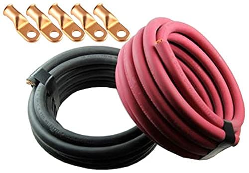 Crimp Supply cable para batería/soldadura 4/0 AWG, 100 ft rojo + 100 ft negro + 5 terminales de cobre 20A19015X100/20A19016X100/38A11033X5