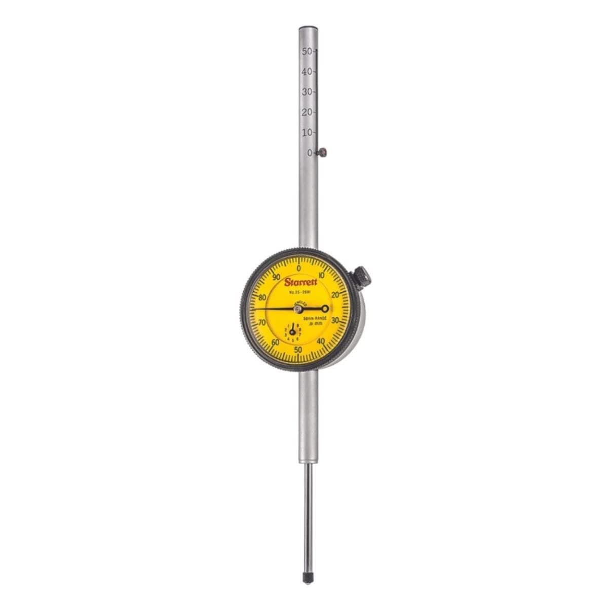 Starrett indicador de carátula serie 25 - 0-50.0mm rango, 0.01mm graduación, cara amarilla 25-2081J