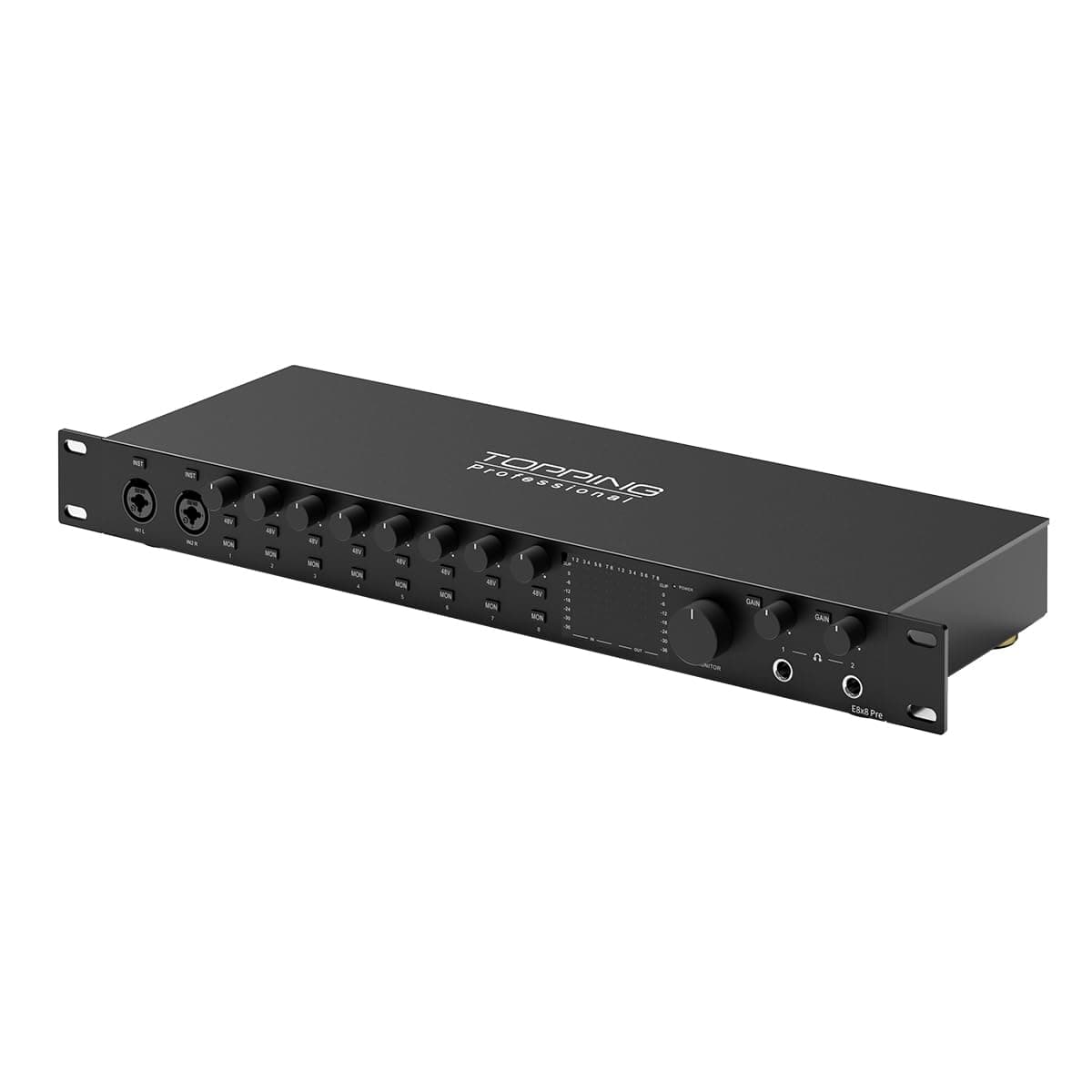 TOPPING E8x8 Pre - Interfaz de audio USB profesional 8 preamplis micrófono y doble salida de audífonos
