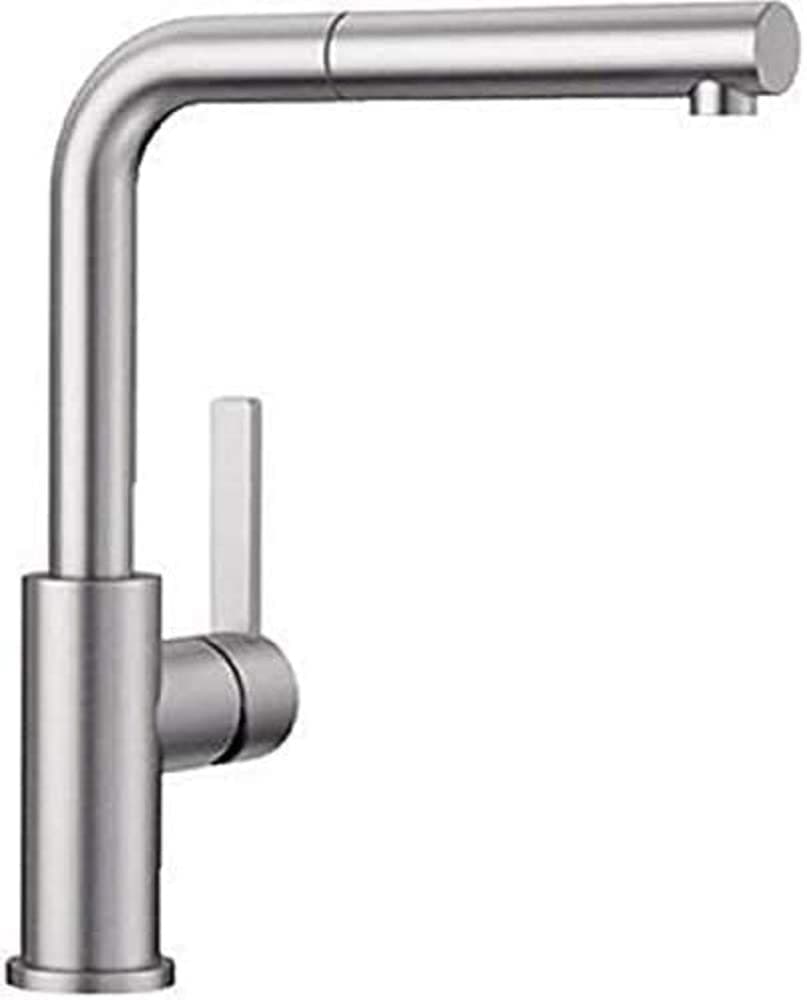 BLANCO LANORA-S - Grifo mezclador de cocina hecho de acero inoxidable macizo con caño extraíble - Alta presión - Acero inoxidable cepillado - 523123