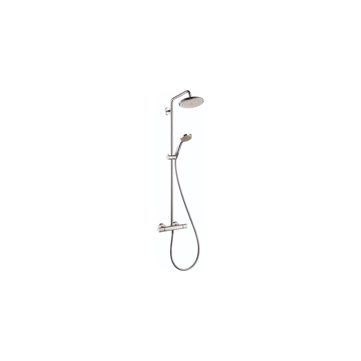 hansgrohe Croma juego de ducha Showerpipe con rociador fijo y teléfono, AirPower, QuickClean cromo 27185001 (grande)