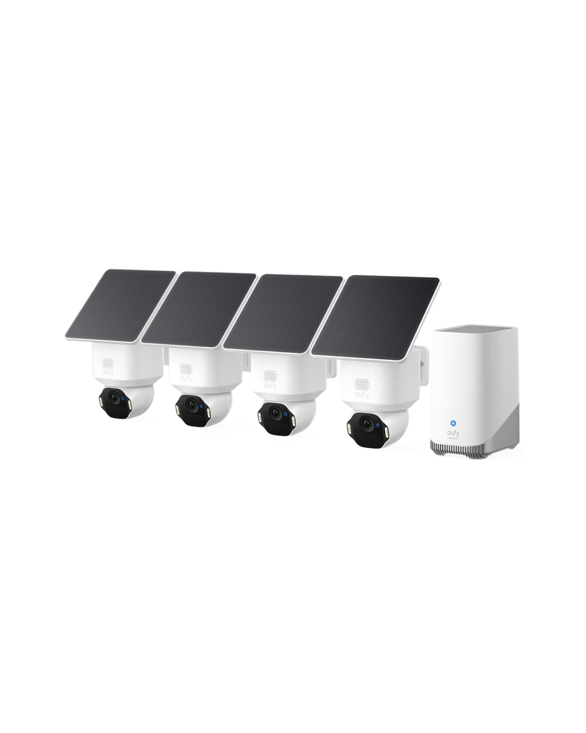 eufy Security SoloCam E42 Kit de 4 Cámaras (HomeBase S380), Cámara de Seguridad 4K Inalámbrica para Exteriores, Alimentada por Energía Solar, Seguimiento de Movimiento con IA, Luz Estroboscópica, Pan y Tilt, Reconocimiento Facial, Almacenamiento Local Hasta 16 TB T8173