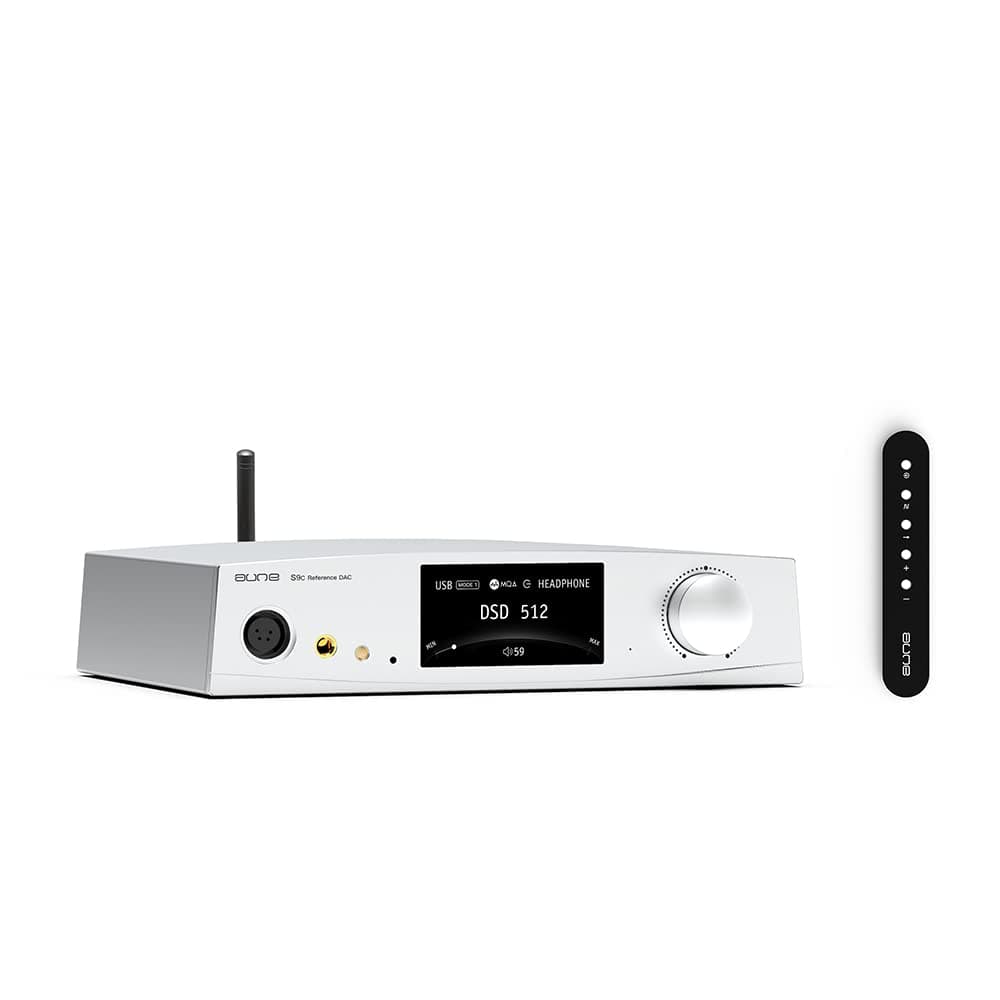 aune S9c Pro DAC con amplificador para auriculares, entrada de reloj 10 MHz, 32bit/768kHz/DSD512/MQA, chip Dual-DAC, jacks 6.35/XLR/4.4, tecnología PLL/clock sync/Twin JFET, Bluetooth AAC/LDAC/aptX HD (Plateado Bluetooth) aune RC1