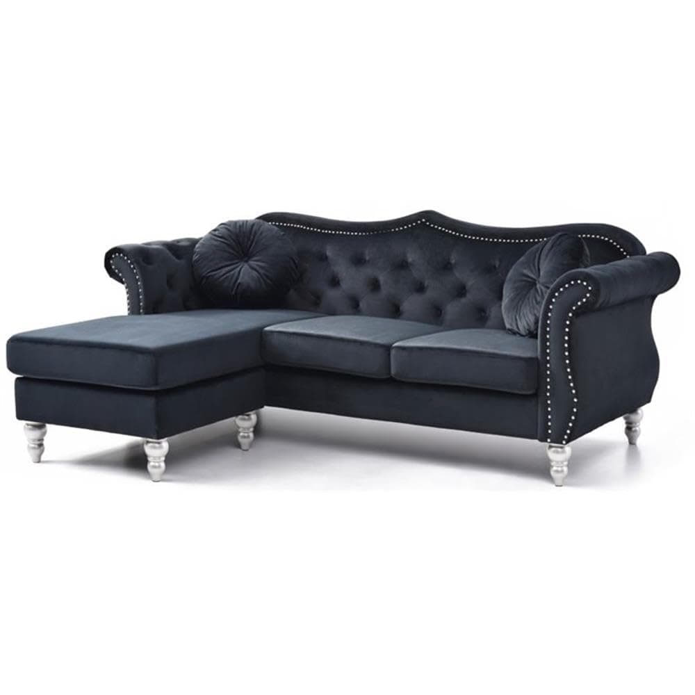 Glory Furniture Sofá chaise en terciopelo Hollywood en negro G0663B-SC