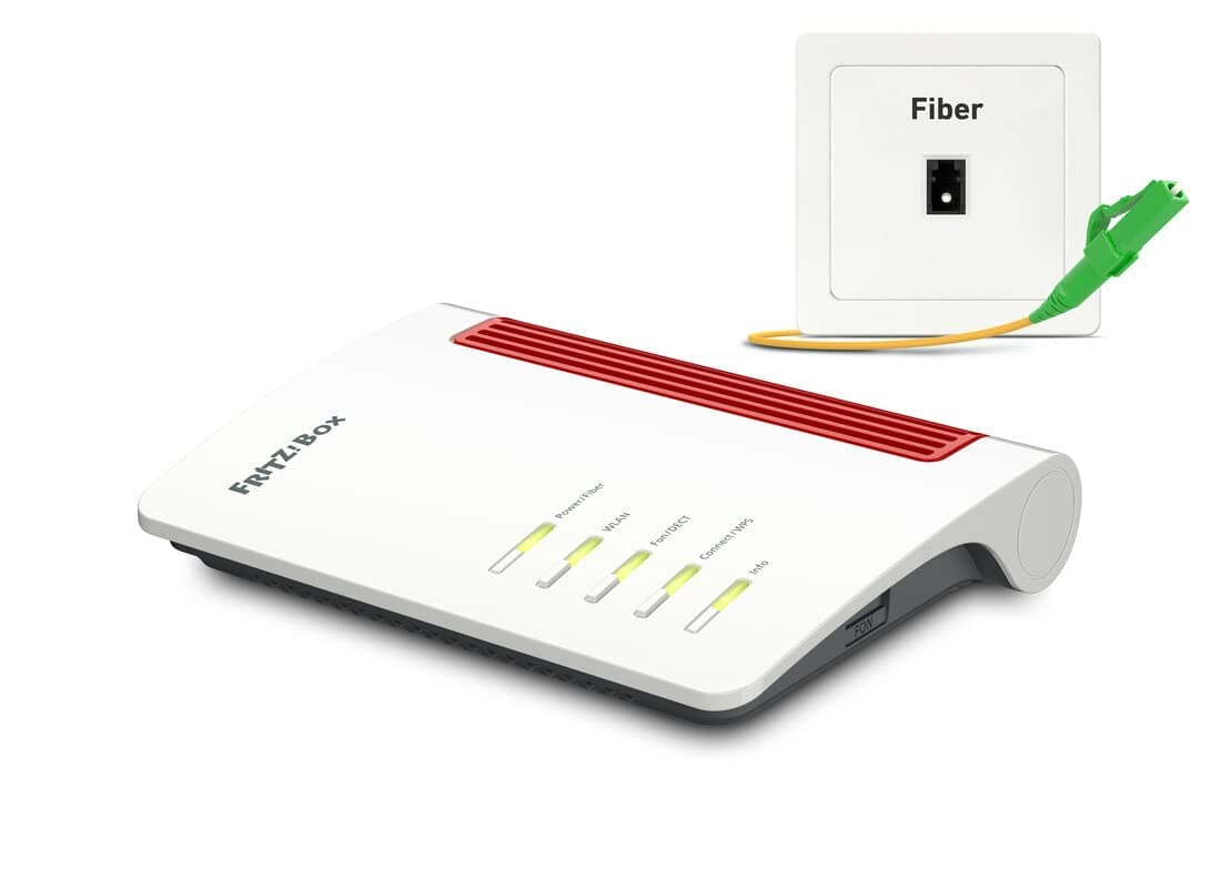 AVM Fritz!Box 5530 Fiber Edition Internacional | Maestro de Malla | Wi-Fi 6 | 2400 Mbit/s (5 GHz) + 600 Mbit/s (2,4 GHz) | LAN 2, 5 Gigabit | 4x LAN Gigabit | 2x USB 3.0 | AON + GPON 20003003