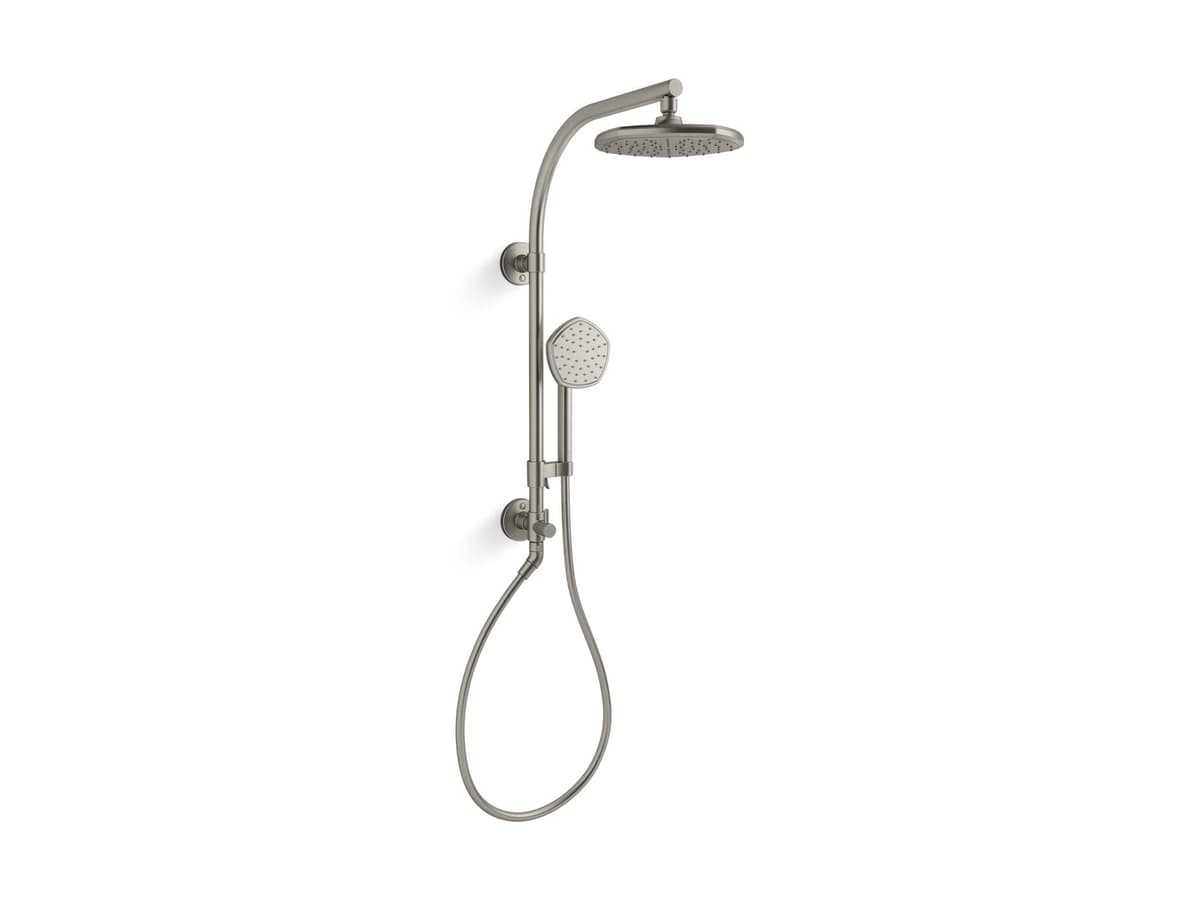 KOHLER 27118-G-BN Hydrorail-R Occasion Kit de Columna de Ducha con Cabezal de Lluvia y Ducha Manual 1.75 gpm - Níquel Cepillado