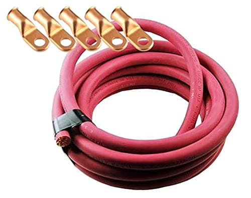 Crimp Supply cable para batería/soldadura 2/0 AWG, 500 ft rojo + 5 terminales de cobre 20A19012X500/38A11027X5