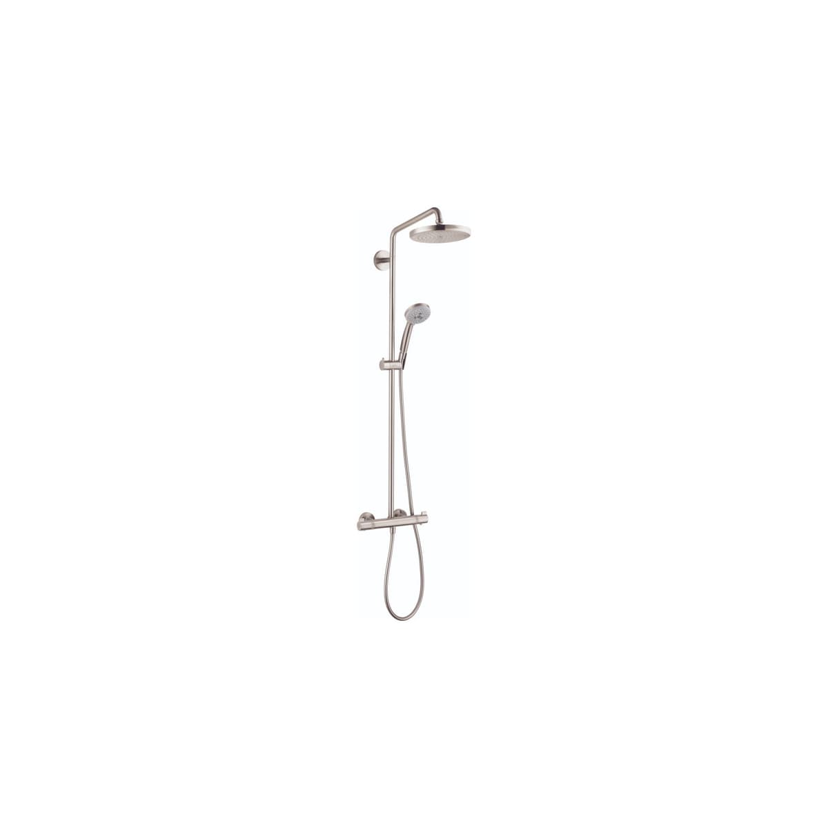 hansgrohe Croma juego de ducha Showerpipe con rociador fijo y teléfono, AirPower, QuickClean níquel cepillado 27185821