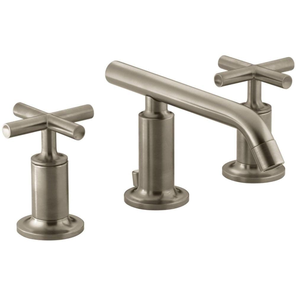KOHLER K-14410-3-BV Purist Widespread Bathroom Sink Faucet, 3-Hole, Low Cross Handles, 1.2 GPM, Vibrant Brushed Bronze