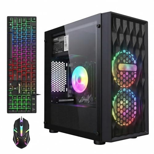 PC de escritorio para juegos STGAubron, Radeon RX 560 4GB GDDR5, Intel 10.ª gen G5905 3.5 GHz, 16 GB DDR4, SSD 1 TB, Wi-Fi, Bluetooth 5.0, 2 ventiladores RGB, Windows 11 Home ABR0224