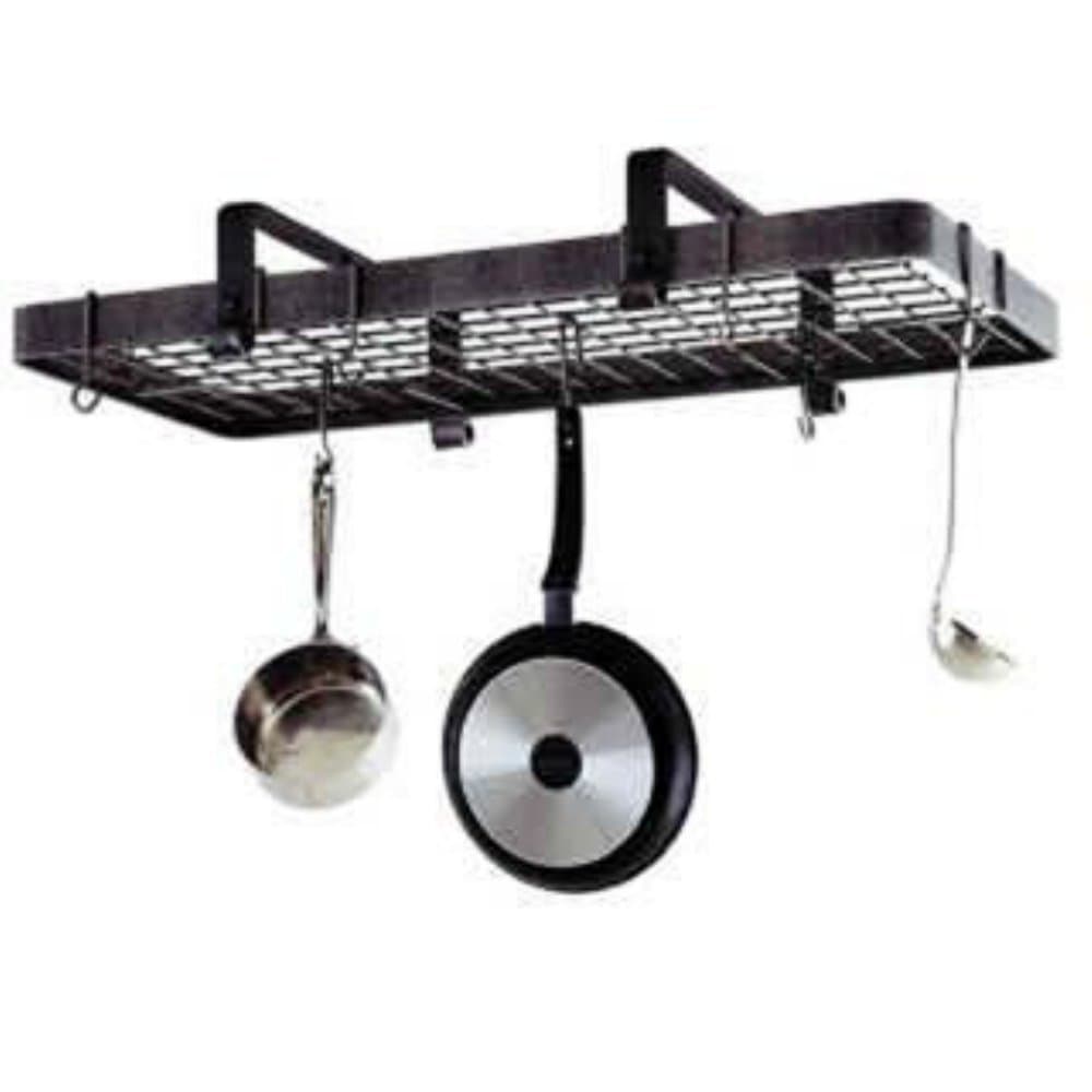 Enclume Pot Rack rectangular 37" para techo bajo con 18 ganchos, acero martillado PR13wg-HS