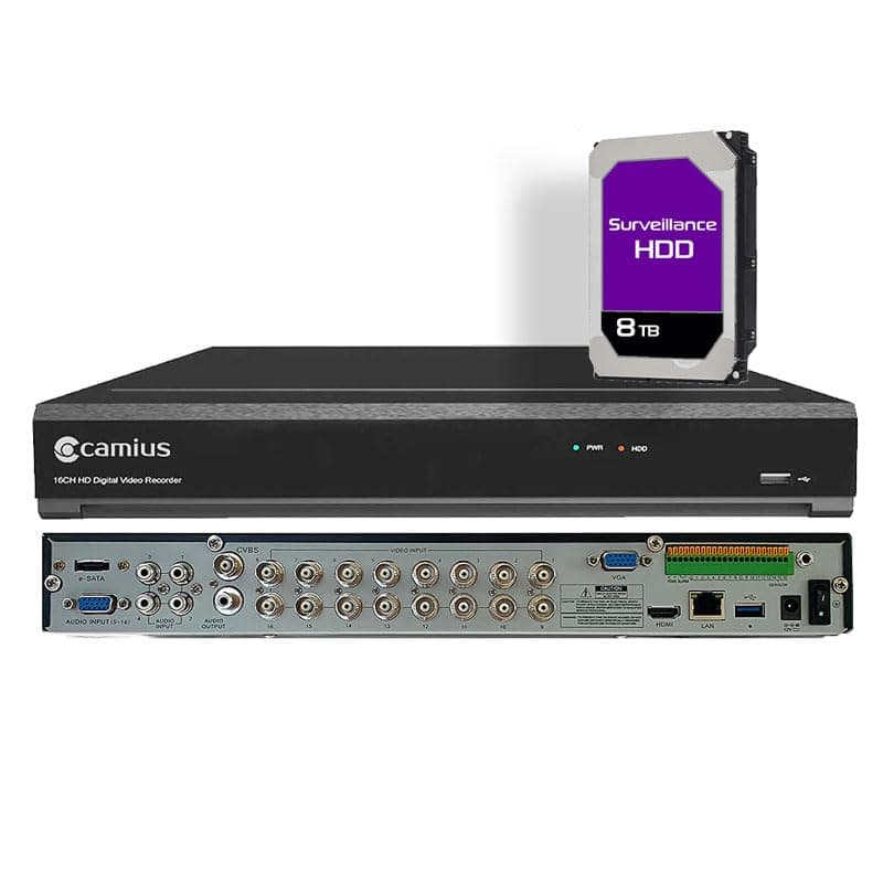 Camius 4K Hybrid DVR 16 BNC + 8 IP, Grabador XVR/NVR con HDD 8TB Preinstalado, HDMI 4K, Compatible Smartphone Trivault4K2168R-8TB1