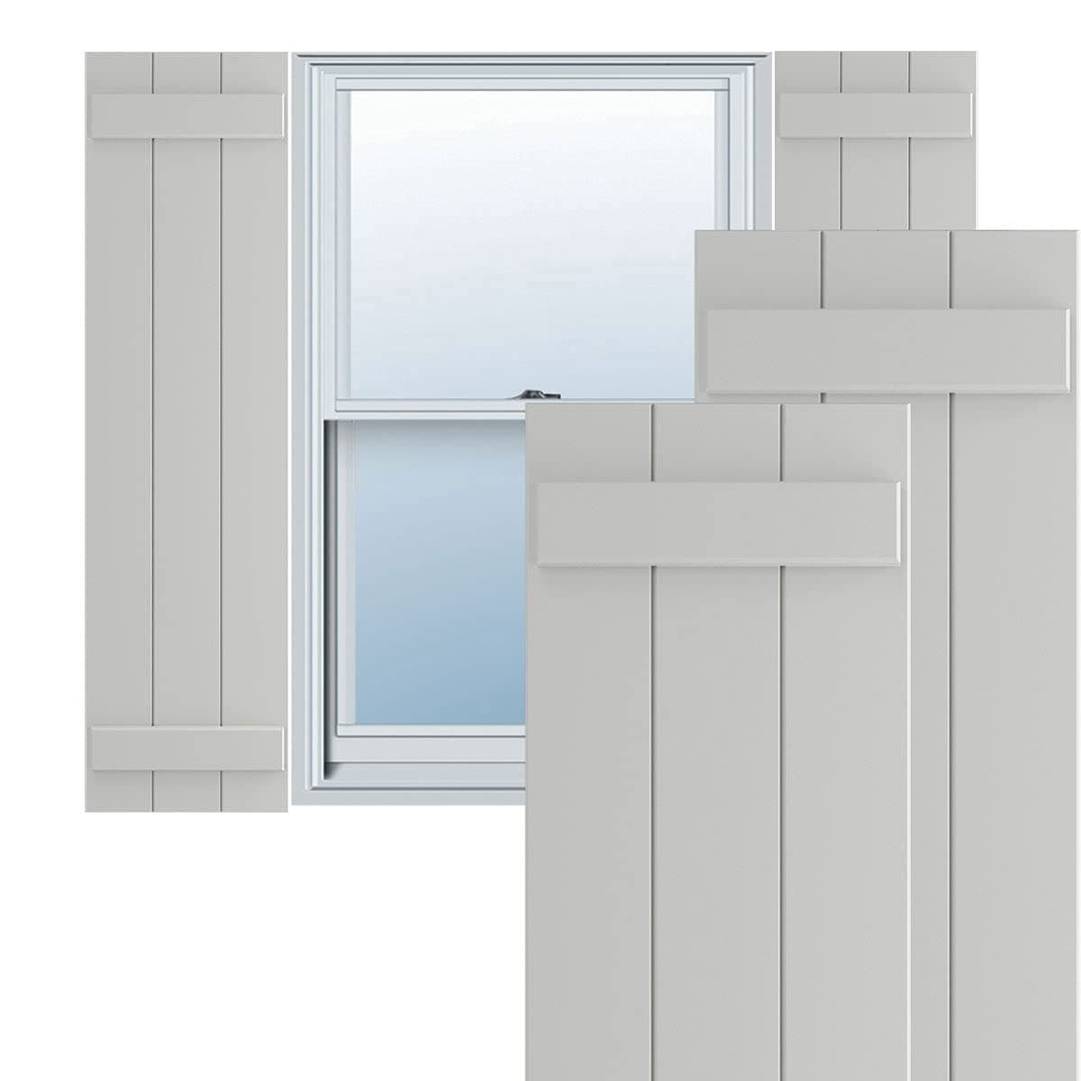 Ekena Millwork True Fit PVC 16 1/8"W x 80"H Tres Tablas Board-n-Batten, Hailstorm Gray (Par - Sin herrajes) TFP101BBF16X080ST
