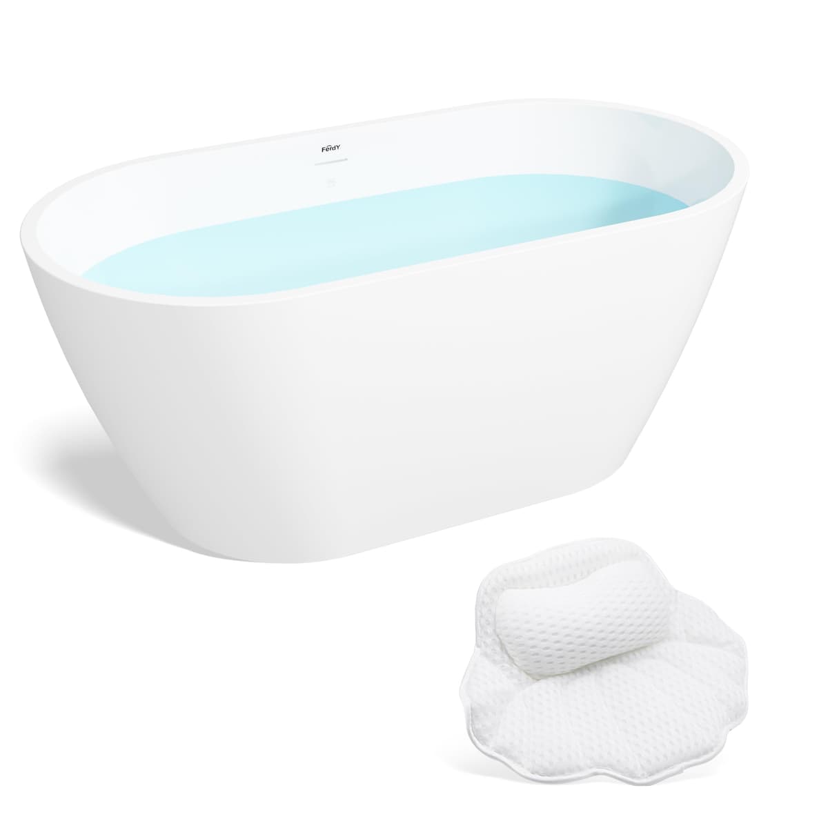 Tina independiente FerdY Bali 55" con apoyacabezas, desagüe cepillado y rebosadero integrado Pillow-02538-1400-BN