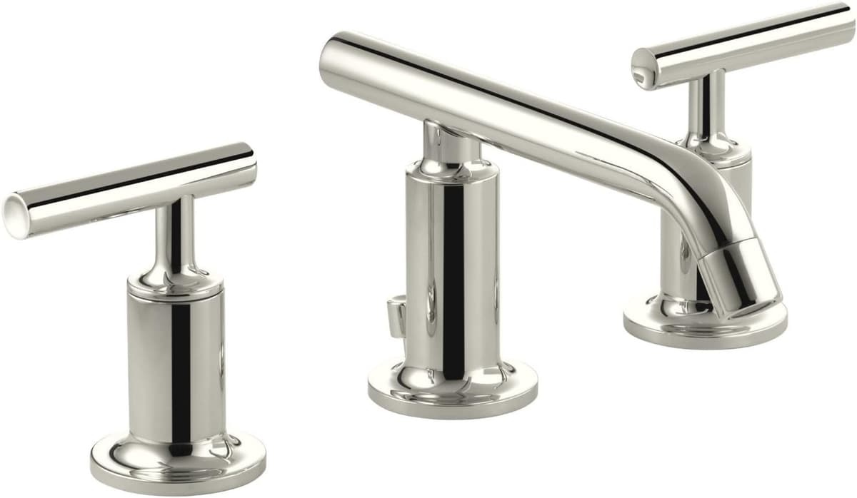 KOHLER K-14410-4-SN Purist Grifo de lavabo extensible 3 orificios, manijas palanca bajas, 1.2 GPM, Vibrant Polished Nickel