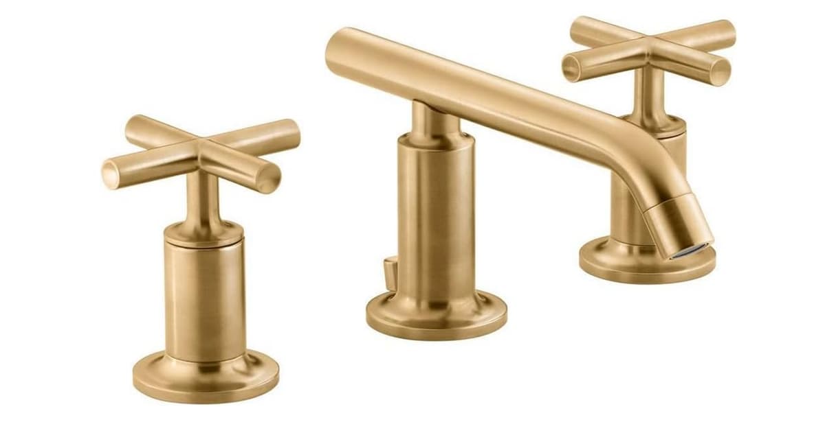 Kohler Purist Grifería amplia para lavabo con manijas cruzadas, 1.2 gpm, Vibrant Brushed Moderne Brass 14410-3-2MB