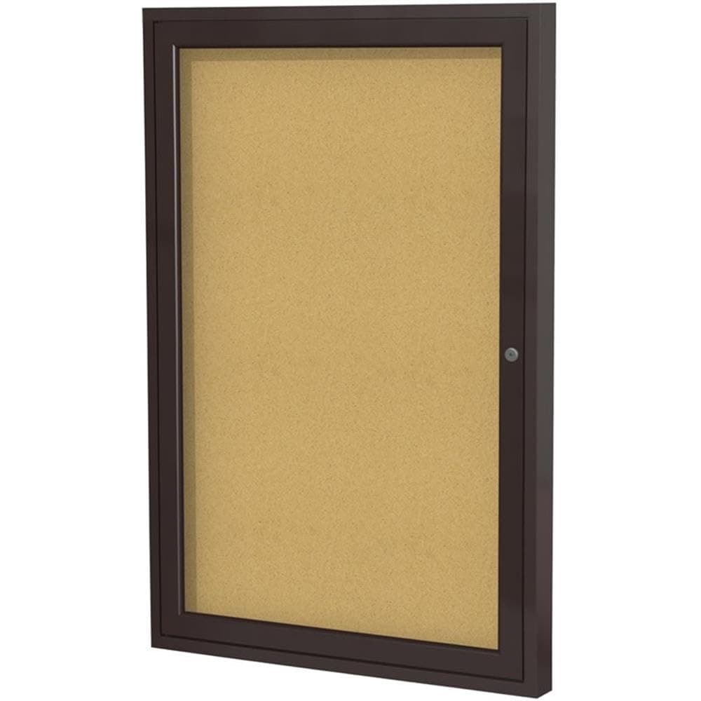 Ghent PB13630K - 36"x30" 1-Door Enclosed Cork Bulletin Board, Bronze, Interior