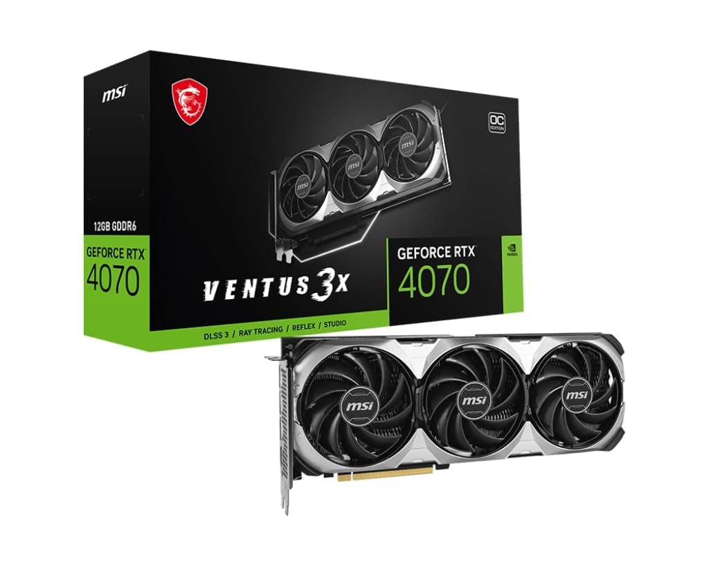 MSI Gaming GeForce RTX 4070 Ventus 3X E1 12G OC Tarjeta Gráfica (Arquitectura Ada Lovelace, Reloj Extremo: 2520 MHz, Velocidad de Memoria: 20 Gbps, 12 GB GDDR6,192 bits, DP/HDMI) G4070V3XE12C
