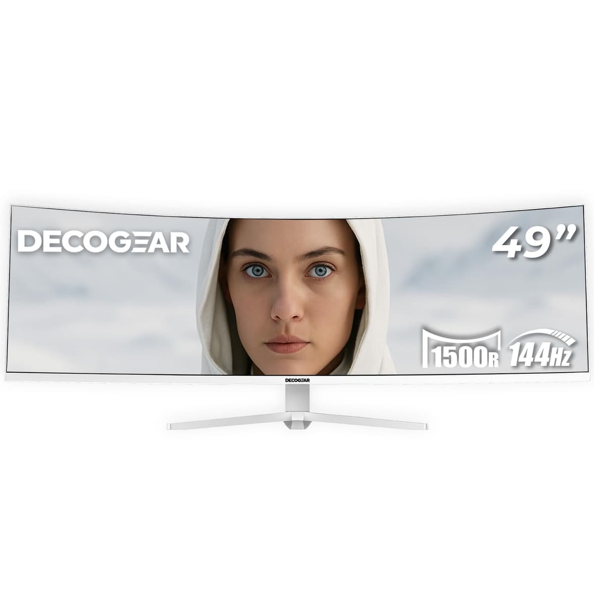 Monitor Curvo Ultraancho para Juegos Deco Gear 49" | 32:9 | 3840x1080 | 144Hz | 3000:1 | E-LED | 2 HDMI | 2 DisplayPort - Edición Exclusiva Blanca, compañía de propiedad y operación estadounidense LUMIERE49