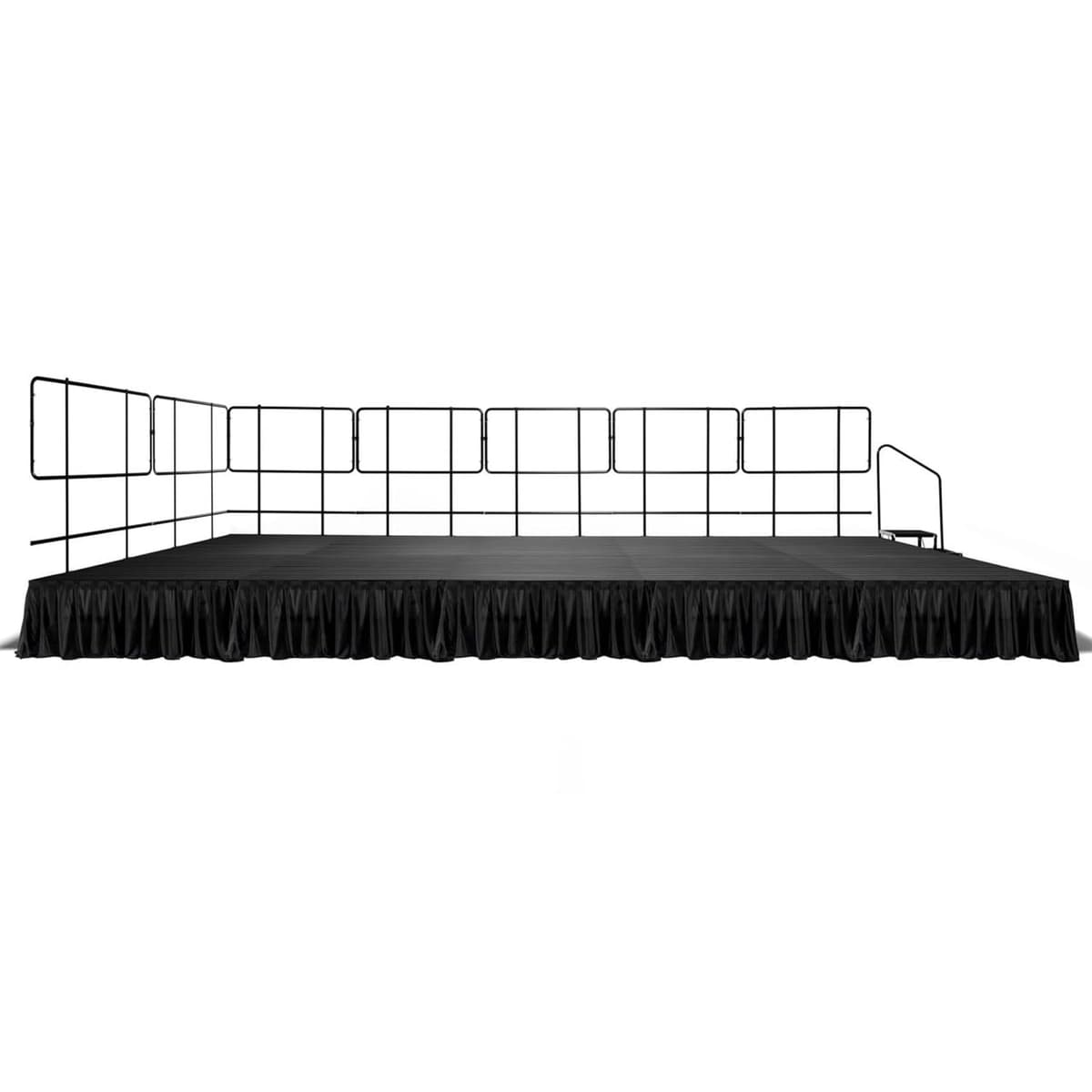 20'x28' MyStage Portable Stage - 28 módulos con 9 barandas, escalera y faldones MSP048