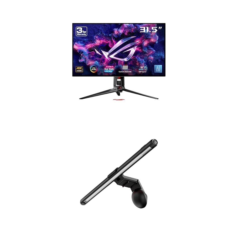 ASUS ROG Swift 32” 4K OLED Gaming Monitor (PG32UCDP) + ROG Aura Monitor Light Bar