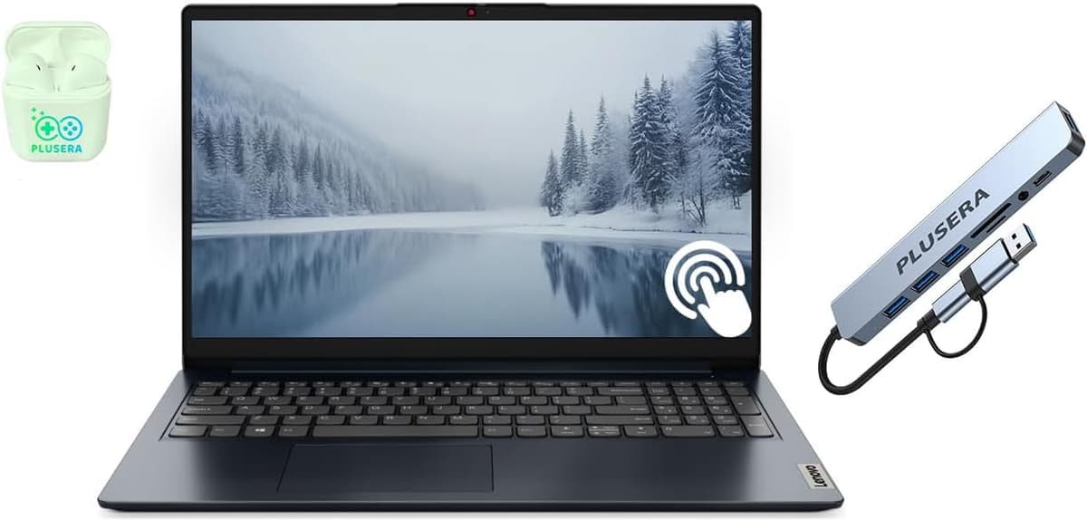 Lenovo IdeaPad 15.6” Pantalla táctil FHD, 40 GB RAM, 2.5 TB Almacenamiento (2 TB SSD + Estación de acoplamiento 512 GB), Intel Core i5 de 10 núcleos, Windows 11 Pro con Microsoft Office incluido, Auriculares PLUSERA Lenovo 15