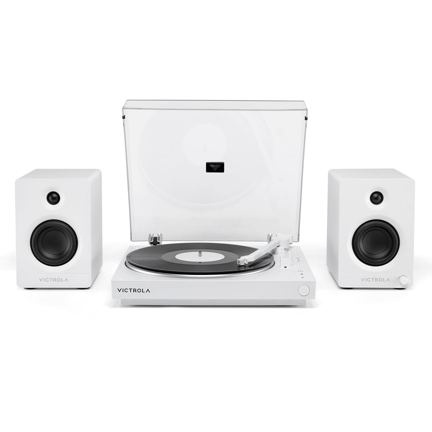 Victrola Fully Automatic Bluetooth Turntable + Victrola Tempo - Tocadiscos automático con altavoces Bluetooth (Bundle, White)