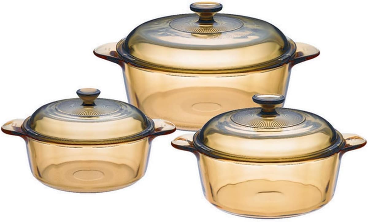 VISIONS Juego Versa de 6 piezas en ámbar: ollas de 2.5 qt, 3.5 L y 5 qt con tapas de vidrio a juego VS-332