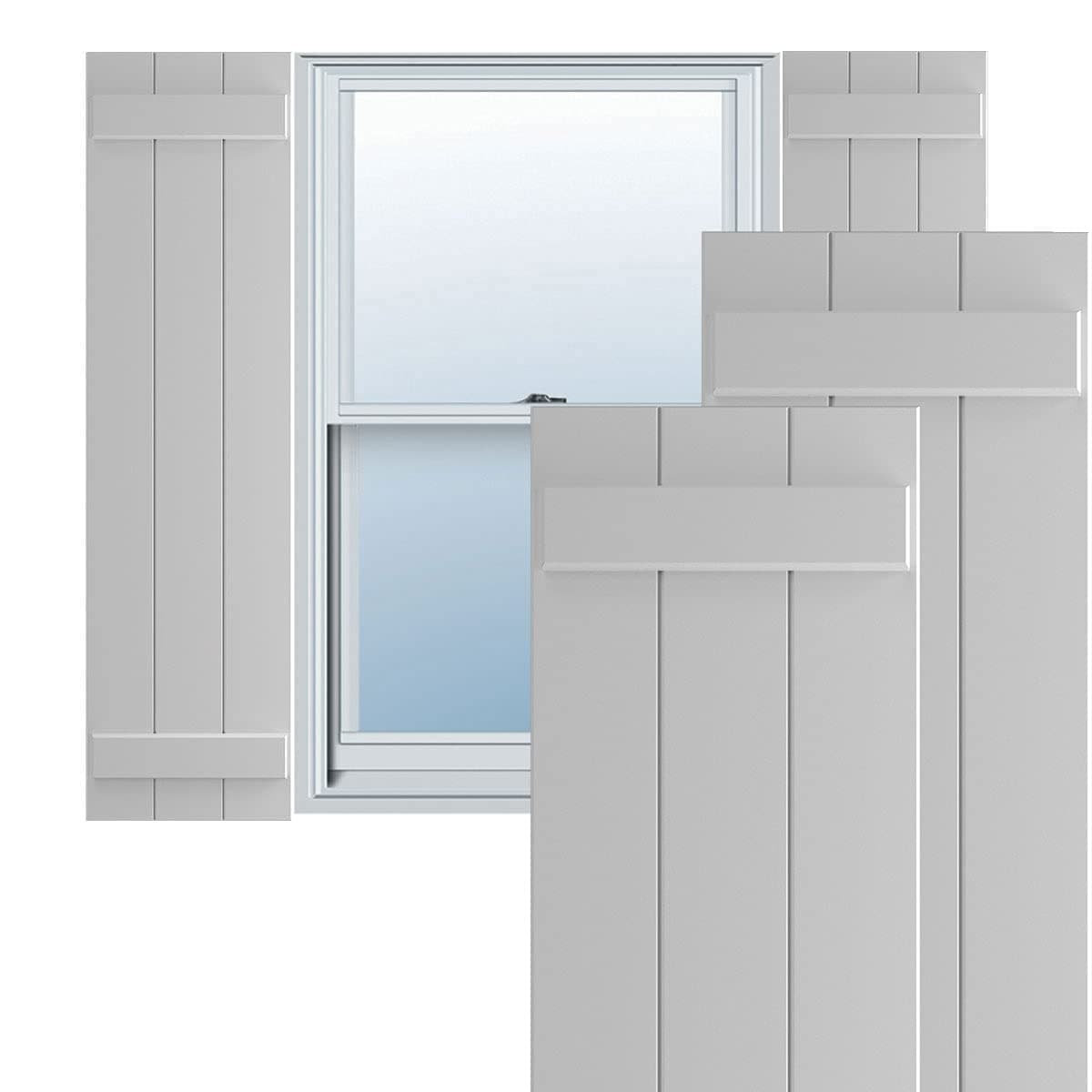Ekena Millwork True Fit PVC Three Board Joined Board-n-Batten Shutters 16 1/8"W x 79"H, Primed (Par) TFP101BBF16X079PR
