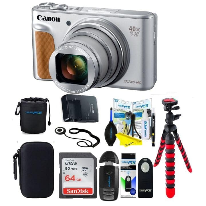Cámara digital Canon PowerShot SX740 con zoom óptico 40x y pantalla LCD inclinable de 3 pulgadas (paquete de accesorios BuzzPhoto Pro, plateada) 2956C001