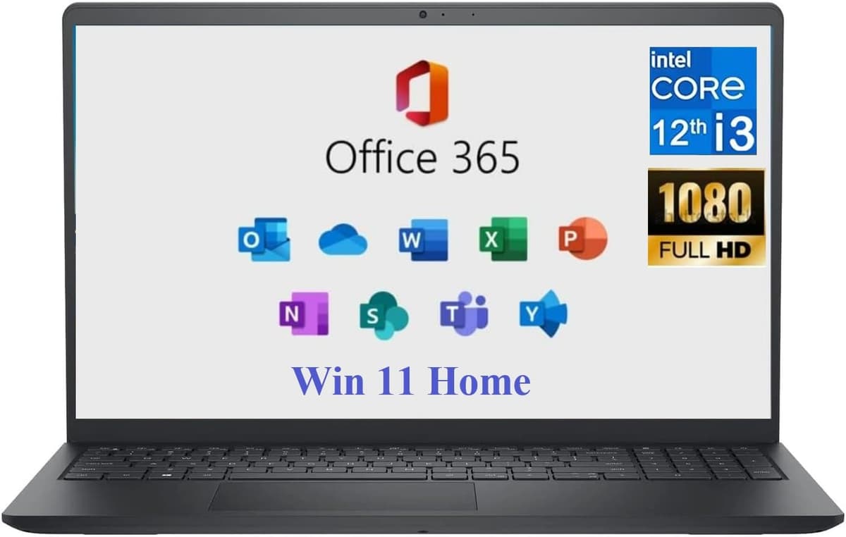 DELL Inspiron 15 2024, con Microsoft Office 365, 15.6" 1920x1080 FHD, Intel i3-1215U hasta 4.40GHz (mejor que N4020), Win 11 Home, Negro Carbón (32GB RAM | 1TB SSD)