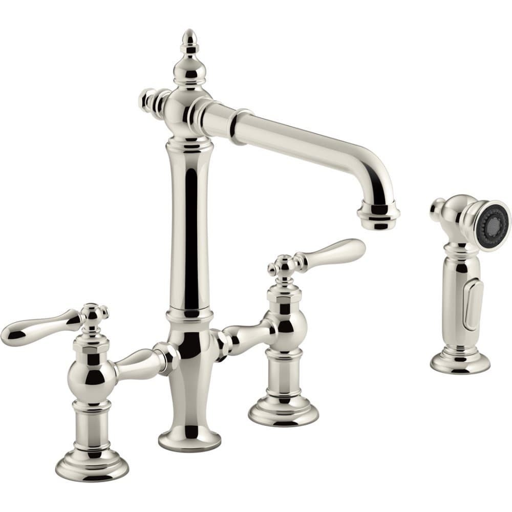 Kohler Artifacts Grifería puente de cocina con pulverizador lateral en níquel pulido 76519-4-SN