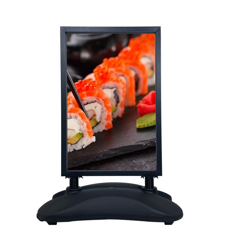 4U Media&Displays Soporte para cartel exterior 23"x35" con base rellenable y ruedas, resorte antiviento, marco para carteles (Solo soporte) ST-1