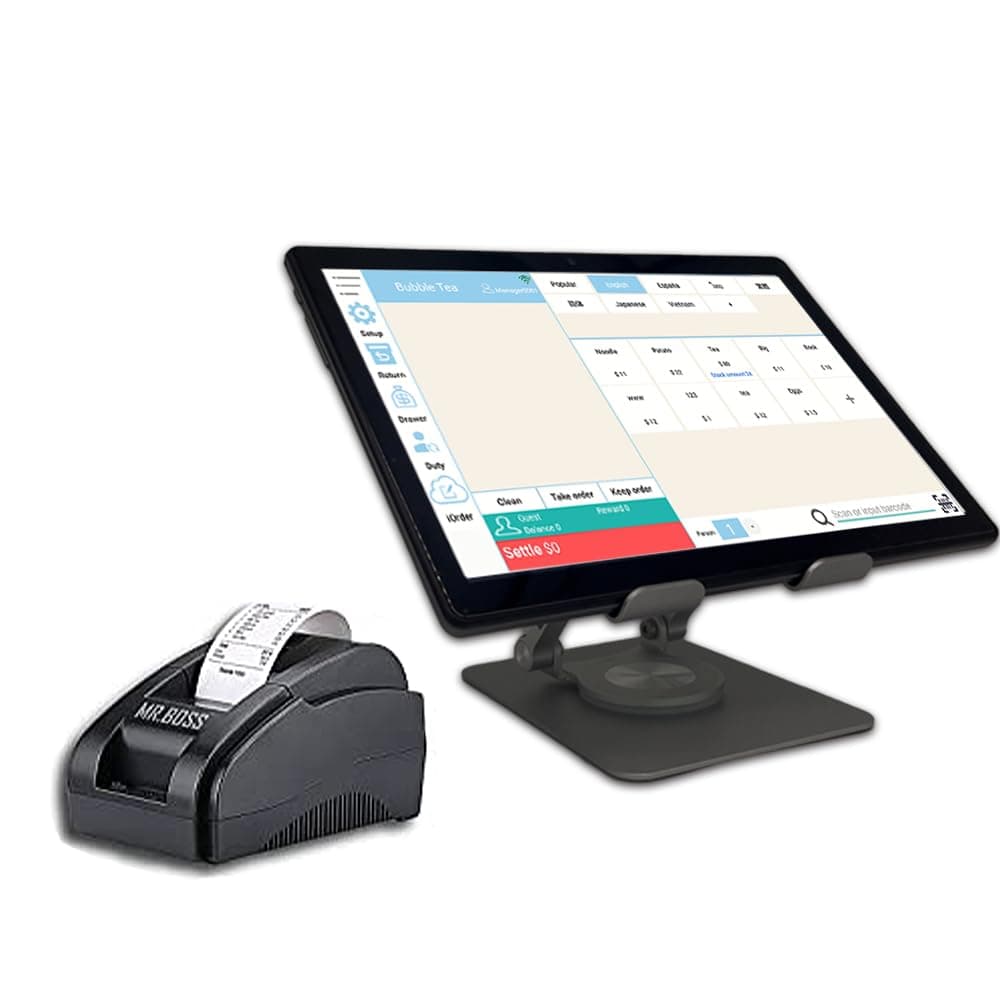 MRBOSS Tablet POS móvil 10.1" con impresora de recibos 2" y soporte giratorio 360° 744252312480
