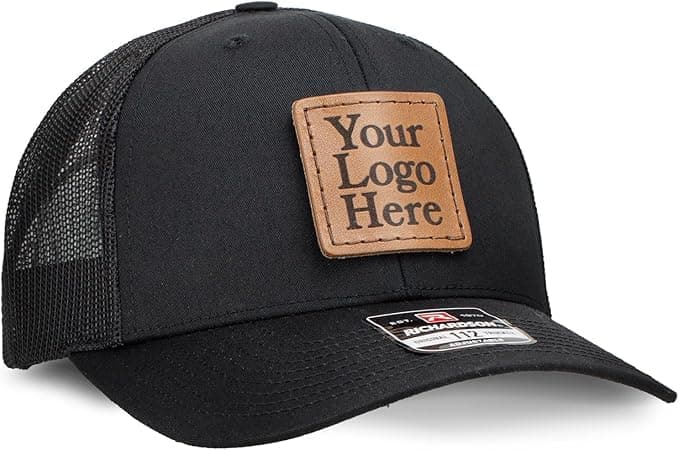 Oowee Custom Leather Patch Richardson 112 Trucker Hat - Solid Black OP-152-T2