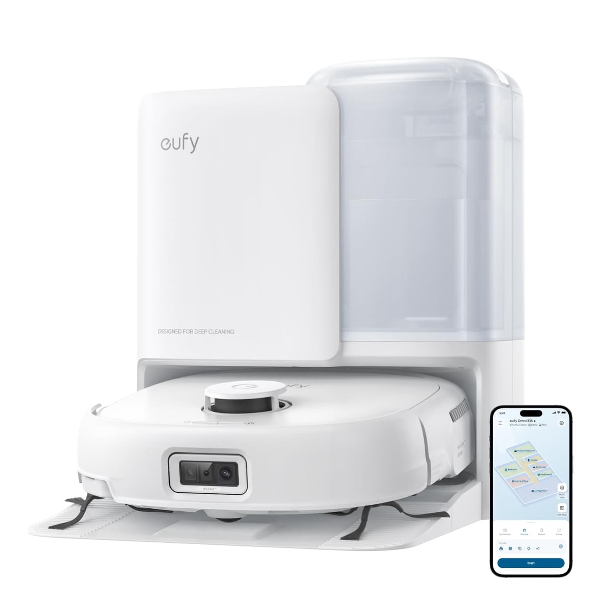 eufy Robot Vacuum E25 - Aspirador y fregasuelos todo en uno, 20,000 Pa, HydroJet y diseño anti-enredos T2353