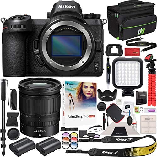 Nikon Z7 Cuerpo de Camara Sin Espejo FX Full Frame 4K Ultra HD con Nikkor Z 0.945-2.756 in f/4 S Kit de Lente y Deco Gear Estuche de Viaje con Bateria Adicional y Kit de Accesorios Kit de Edicion de Software E23NKZ72470