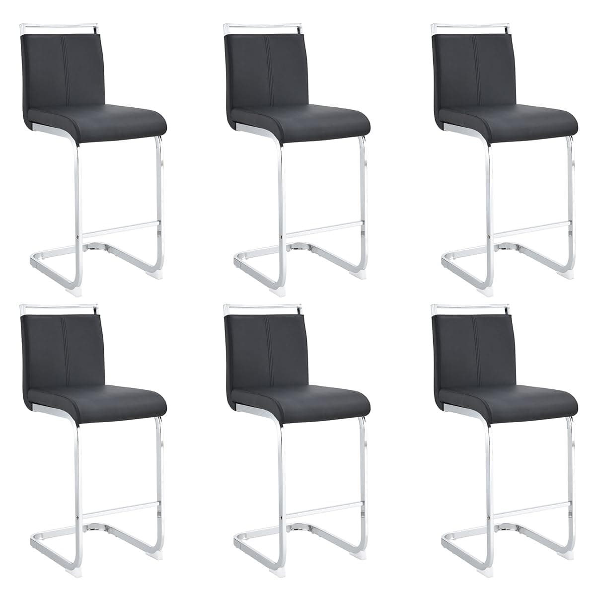 LUFTUT Set de 6 taburetes de barra 25", asiento en piel sintética negra con patas cromadas Bar Stools Set of 6