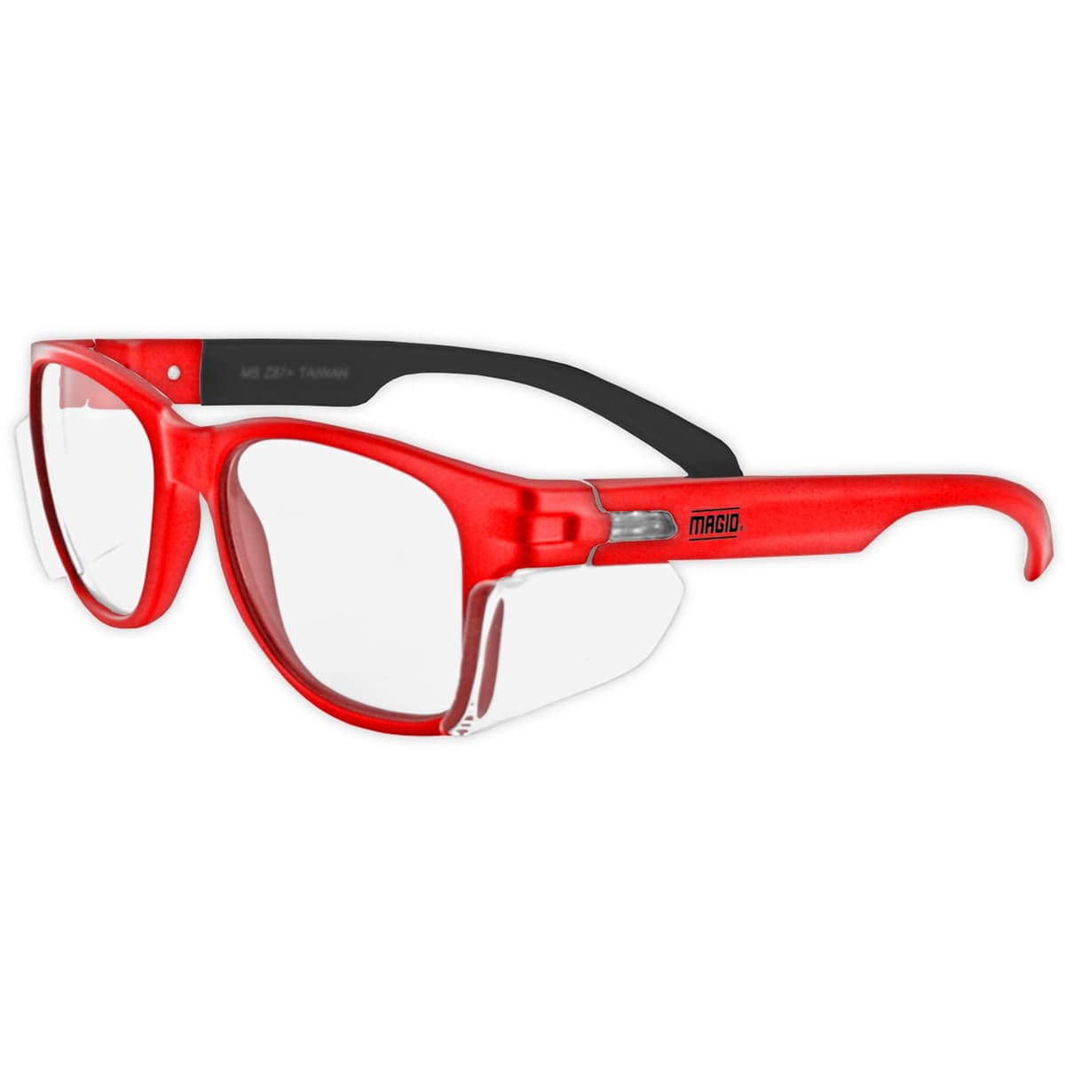 MAGID Y50 Gafas de seguridad antiempañante con protectores laterales, lente clara, marco rojo, 144 pares Y50RDAFC-M-144-1-M