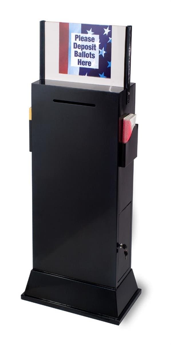 Urna/punto de recolección Displays2go con soporte de señal 17x11 y dos bolsillos para folletos, negro YCHL601BLK