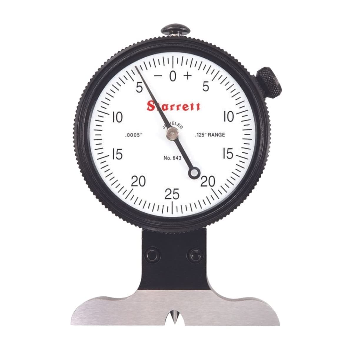 Starrett 643JZ Calibrador de Profundidad Dial con Base Biselada y Punta Aguja - Cara Blanca