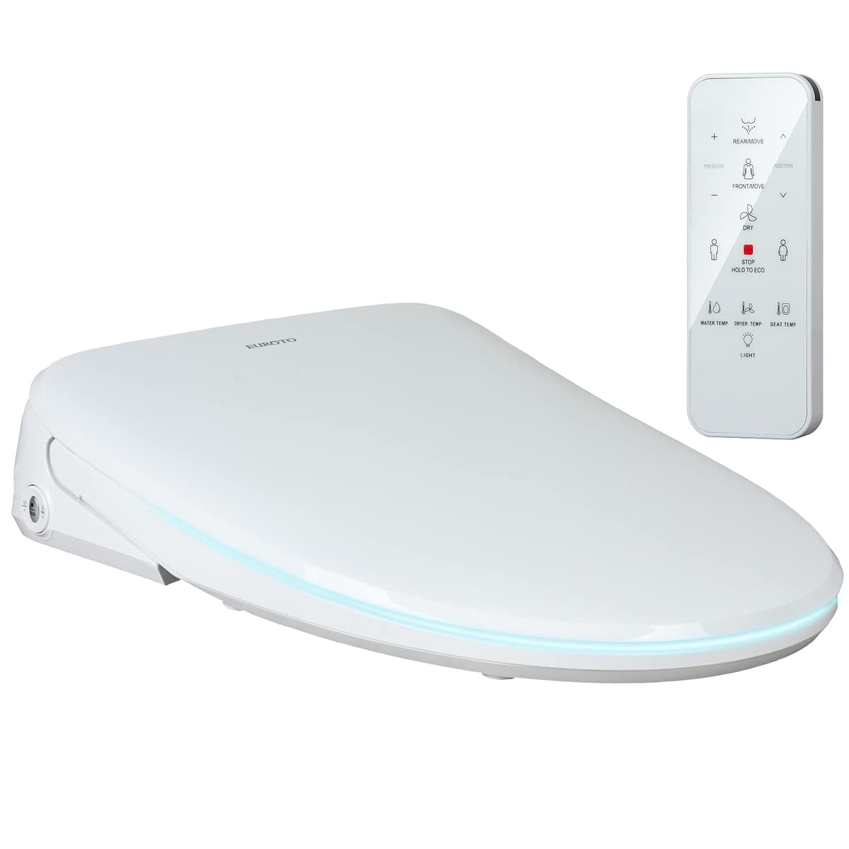 Smart Toilet Bidet Euroto Elongated, Agua Tibia Ilimitada, Diseño Delgado y Función Dual Memory