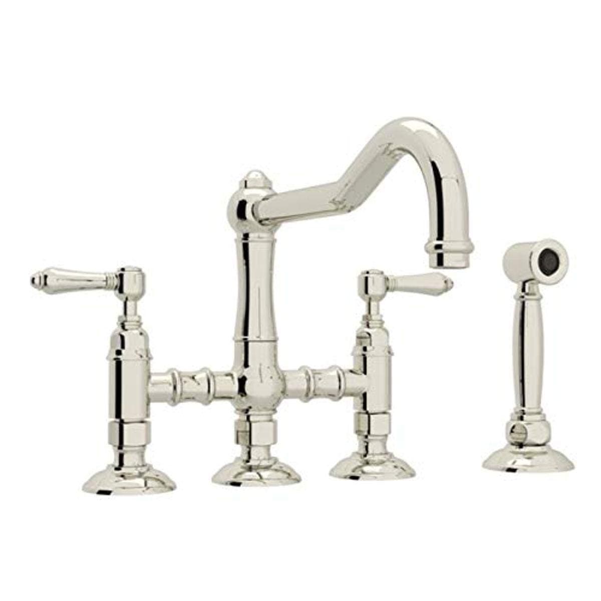 Rohl A1458LMWSPN-2 Grifo de Cocina Tres Piezas con Pico de Columna en Níquel Pulido