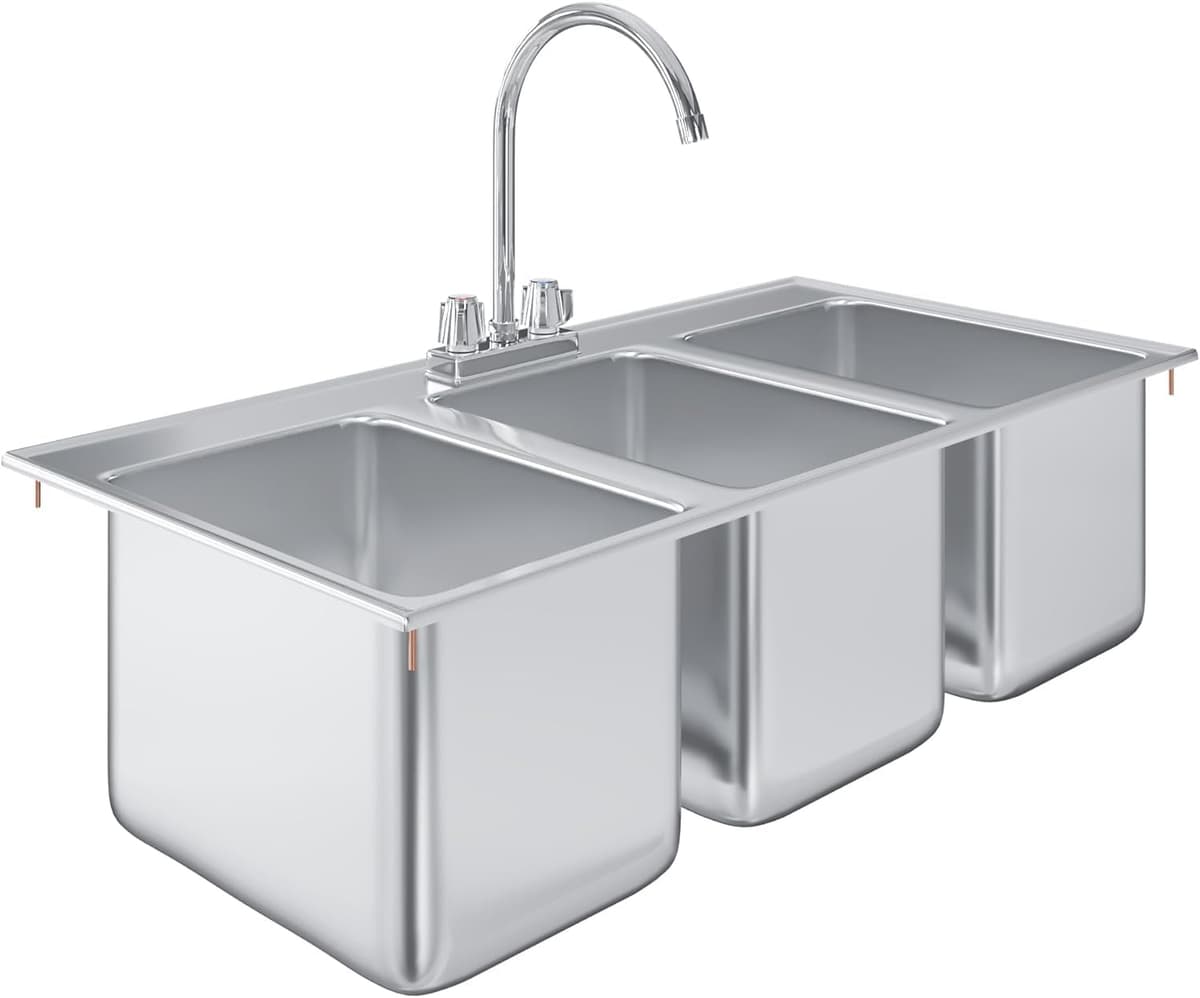 Express KitchQuip Fregadero Comercial 3 Compartimentos Drop-In 36 x 18" con Grifo, NSF Drop1014