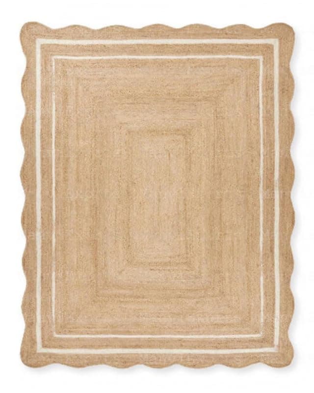 Generic Alfombra Bohemia de Yute Tejida a Mano Sanwariya con Borde Ondulado - 10x12 ft Personalizable "BD1-WHT-10X12"